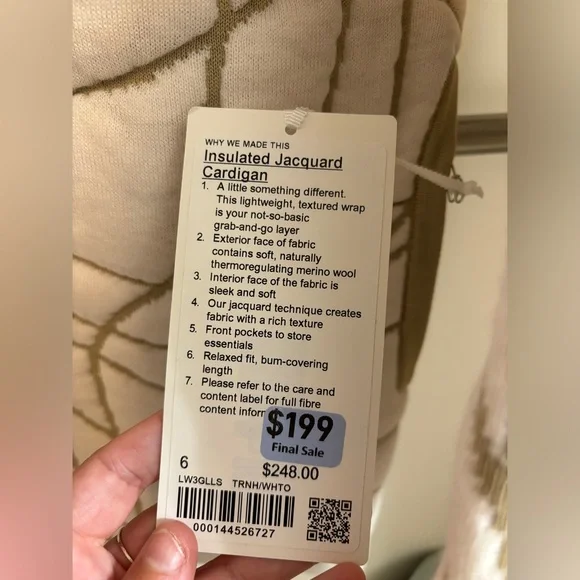 Lululemon 6 Insulated Jacquard Cardigan NWT green cream wool sweater - Picture 2 of 4